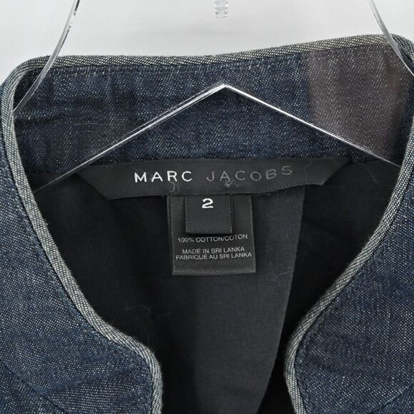 MARC JACOBS Peplum Denim Jacket Stand Collar Size 2 Puff Sleeve Vintage Y2k 00s - Picture 5 of 14